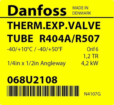 Терморегулирующий клапан Danfoss TUBE 068U2108 (R404A/R507, без МОР) угловой