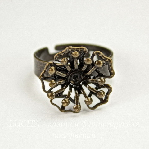 Основа для кольца с двойным филигранным цветком 17 мм (цвет - античная бронза)