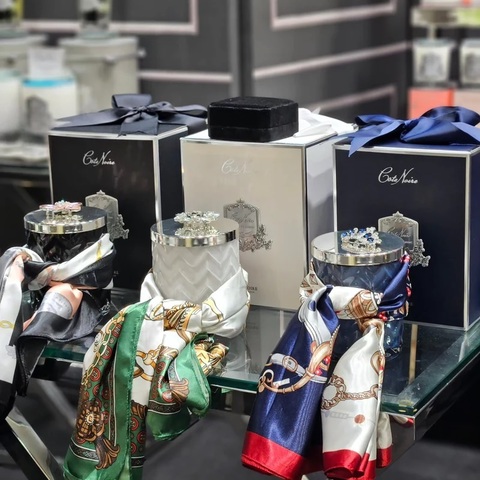 Свеча большая 600г Cote Noire Navy&Silver Herringbone синяя с серебром