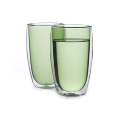 Стеклянные стаканы с двойными стенками зеленого цвета 2 штуки, 450 мл