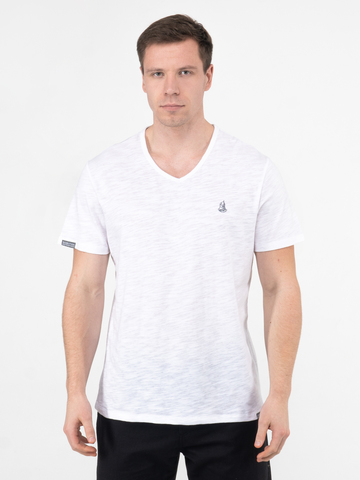 Мужская футболка «Великоросс» белого цвета V ворот