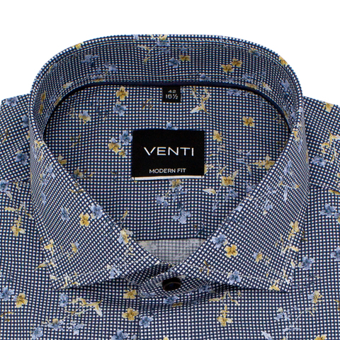 Рубашка Venti Modern Fit 103367400-100 синяя клеточка с цветочным принтом
