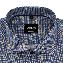 Рубашка Venti Modern Fit 103367400-100 синяя клеточка с цветочным принтом