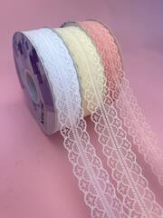 Лента кружево (3см*45м) Бледно-розовый, 1 шт.