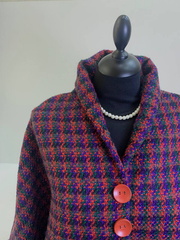Твид шанель, красный/фиолетовый/зеленый, шерсть