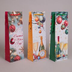 Пакет подарочный под бутылку, С Новым годом, МИКС, 12*36*8 см (Д*В*Ш)