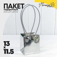 
          Пакет подарочный 13х11.5х11.5см Ваза для цветов (Серебряный)