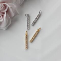 Подвеска Палочка с фианитами 19*2 мм, родий, П476