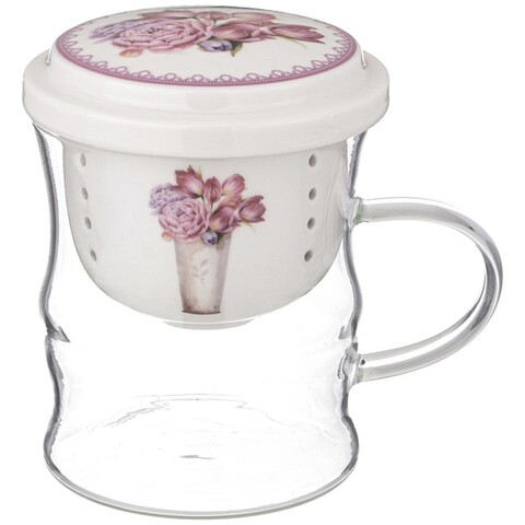 Кружка стеклянная с фарфоровым ситом Lefard 