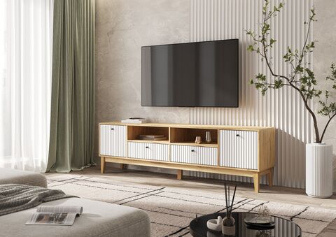 Оливия Тумба ТВ 2 двери 2 ящика (Браш Вайт, Дуб Крафт )