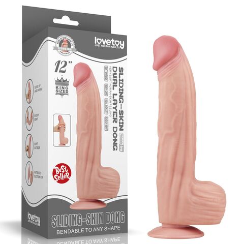 Телесный фаллоимитатор 12 King Sized Sliding Skin Dual Layer Dong - 31 см. - Lovetoy LV317052