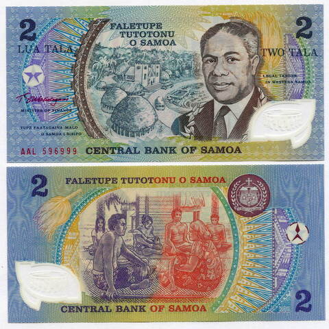 Банкнота Самоа 2 тала 1990 год AAL 596999. UNC (пластик)