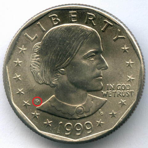 1 доллар 1999 (P). США. Сьюзен Энтони. Медь с медно-никелевым покрытием AUNC