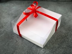 Коробка для торта с прозрачной крышкой 23,5х23,5х10 cм, БЕЛАЯ