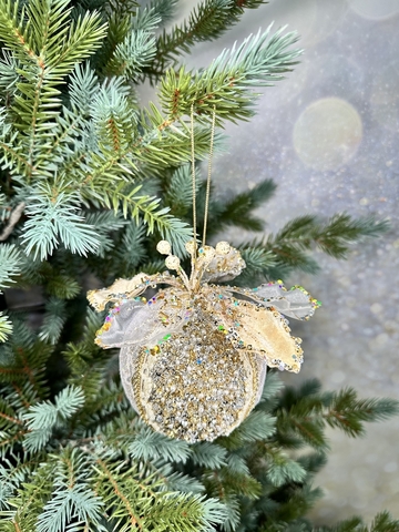 Шар с цветком магнолии 10см ChristmasDeLuxe premium collection бежевый