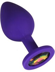 Фиолетовая анальная пробка с радужным кристаллом - 8 см. - 