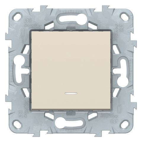 Выключатель кнопочный одноклавишный с подсветкой. Цвет Бежевый. Schneider Electric Unica New. NU520644N