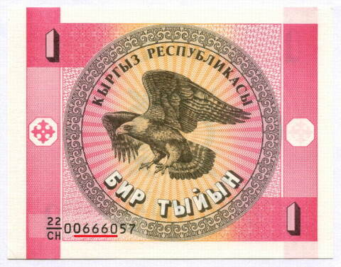 Банкнота Кыргызстан 1 тыйын 1993 год 22/СН 00666057. UNC