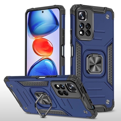 Противоударный чехол Strong Armour Case с кольцом для Xiaomi Redmi Note 11 Pro Plus 5G (Синий)