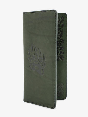Бумажник «Всё в одном» из натуральной кожи Краст, тёмно-зелёного цвета