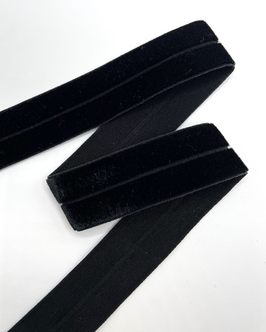 Тесьма эластичная бархатная, цвет: чёрный, 22мм