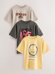 Футболка для мальчика Next E98-592, 3 шт., Бежевый, Темно-серый, Желтый
