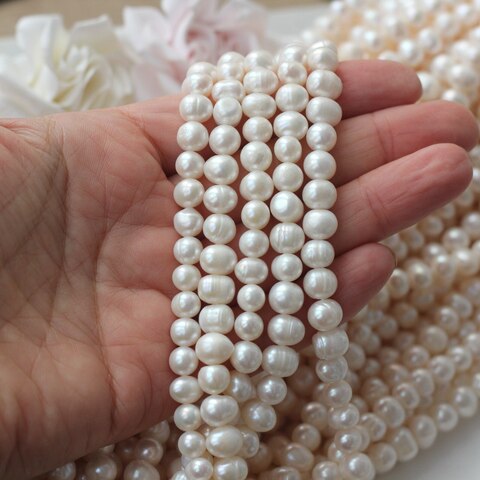 Жемчуг натуральный речной, круглый, 7-8 мм, 1 нить, Ж011