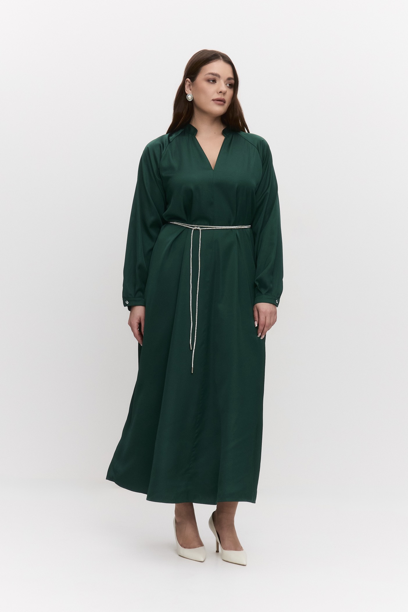 Платье-туника из атласа, зеленый