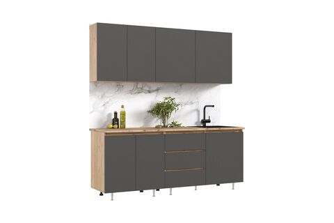 Кухня Челси 2,0м Компоновка №2 (Графит, Дуб Крафт (Дуб вотан))