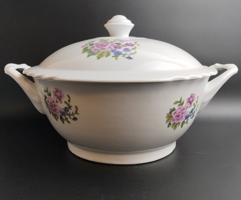 Супница фарфоровая деколь цветы, Дулево ФЗ, винтаж СССР 1964-1990 гг