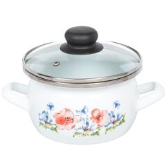 Кастрюля сталь, эмал, 1.5 л, с крыш, Сантэкс, Маки, 1-2415112, индукц