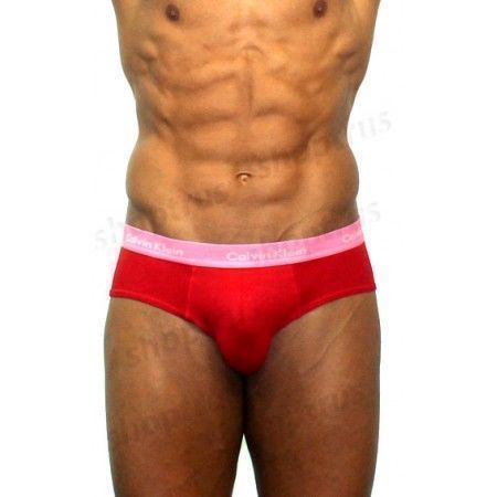 Мужские трусы брифы красные с розовой резинкой Calvin Klein CK00394