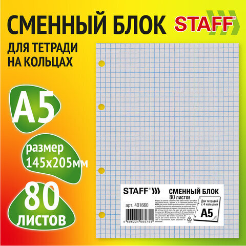 Сменный блок к тетради на кольцах, А5, 80 л., BRAUBERG, 
