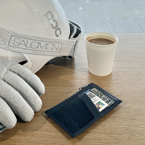 Кардхолдер из кожи козы и аллигатора, синего цвета