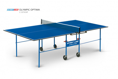 Olympic Optima blue - теннисный стол, компактного размера для небольших помещений со встроенной сетк (40920)