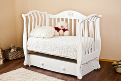 С 757 Кроватка детская Юлиана  резьба №8 накладка №22 (мишка на облаке) (слоновая кость)