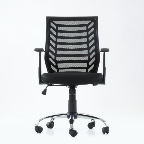 Кресло офисное Gefool (для персонала, компьютерное), регулировка высоты, на колесиках, с подлокотниками, черная сетка