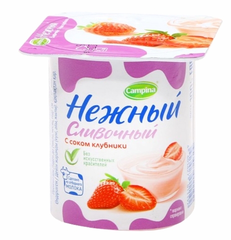 Йогурт НЕЖНЫЙ Клубника 5% 100 г Campina РОССИЯ