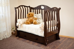 С 757 Кроватка детская Юлиана  резьба №8 накладка №22 (мишка на облаке) (слоновая кость)