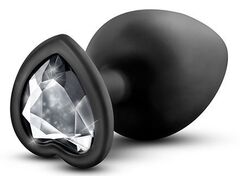 Черная анальная пробка с прозрачным стразом-сердечком Bling Plug Large - 9,5 см. - 