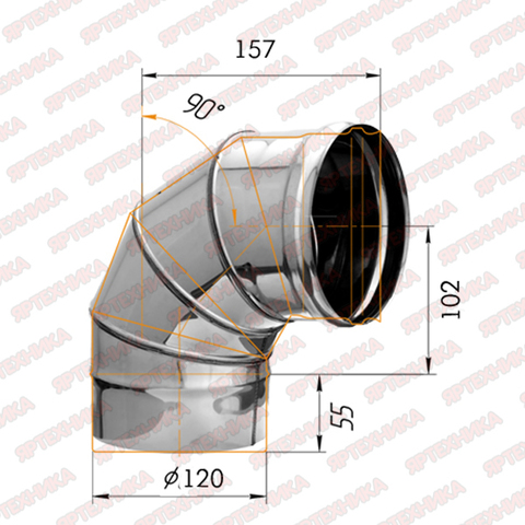 Отвод моно 90° d120мм (430/0,5мм) Ferrum в интернет-магазине ЯрТехника