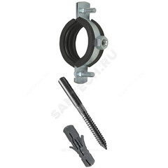 Хомут крепежный сталь оц с резиновой прокладкой Дн 108-116 (4") М10 в/к винт-шуруп, дюбель