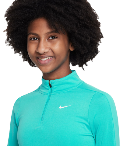 Футболка с длинным рукавом для девочек Nike Dri-Fit Long Sleeve 1/2 Zip Hoodie - clear jade/white