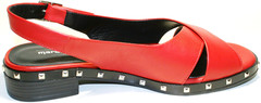 Красные босоножки на низком каблуке. Кожаные сандали женские Marani Magli - Red.