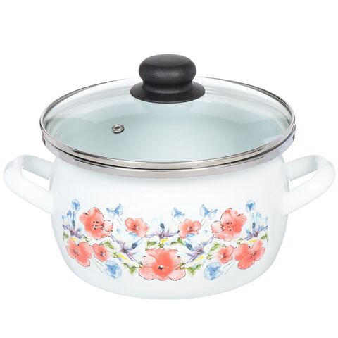 Кастрюля сталь, эмал, 3 л, с крыш, Сантэкс, Маки, 1-2430112, индукц
