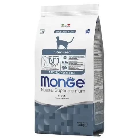 Сухой корм Monge Cat Speciality Line Monoprotein Sterilised для стерилизованных кошек/кастрированных котов, из форели 1,5 кг