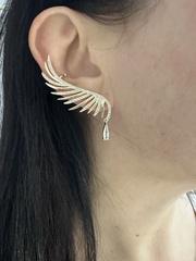 Серьги каффы КРЫЛО АНГЕЛА с подвеской каплей золото/серебро