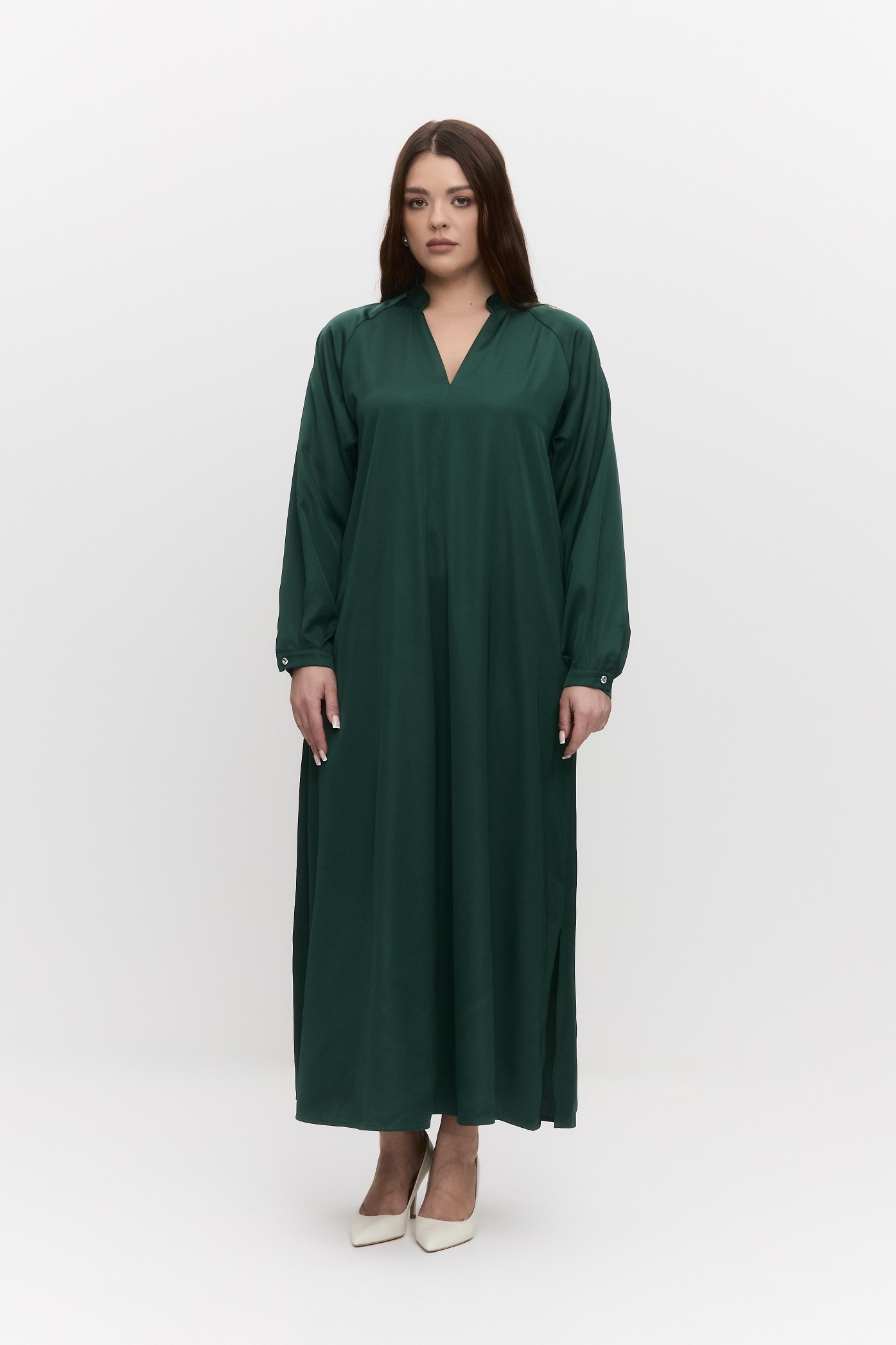 Платье-туника из атласа, зеленый