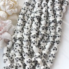 Бусина Сердце, керамика, белая с черной росписью, 12 мм, 1 шт, МК002