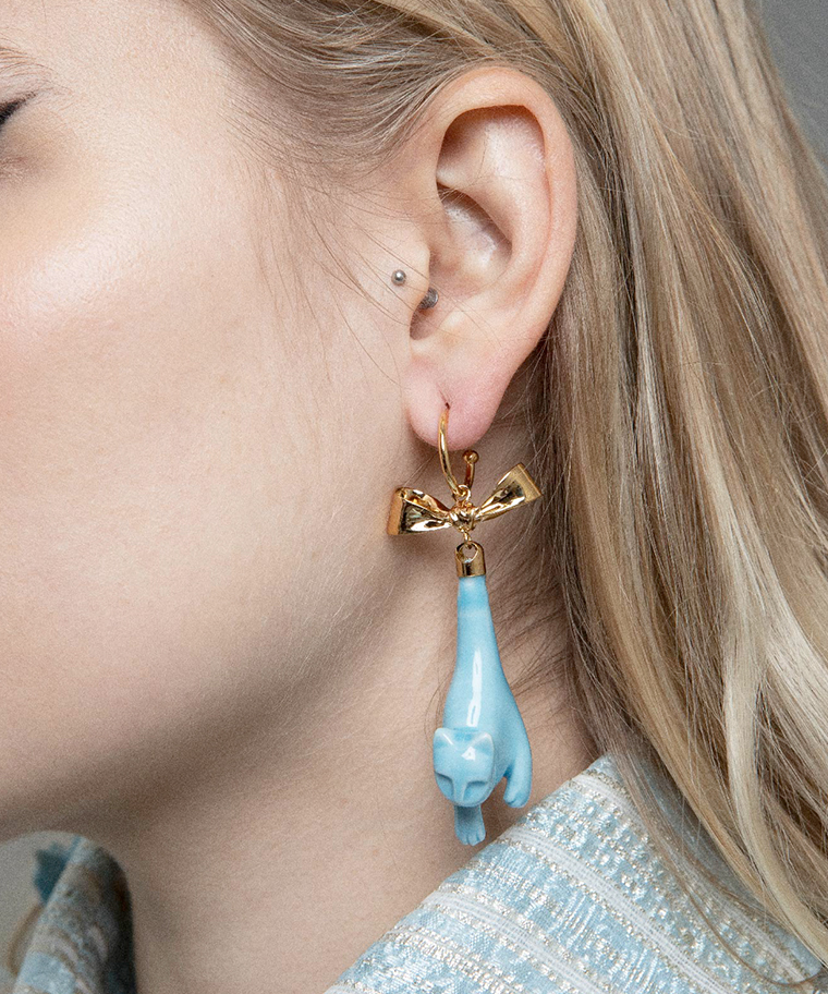 Серьги SUBTLE CAT & BOW BLUE